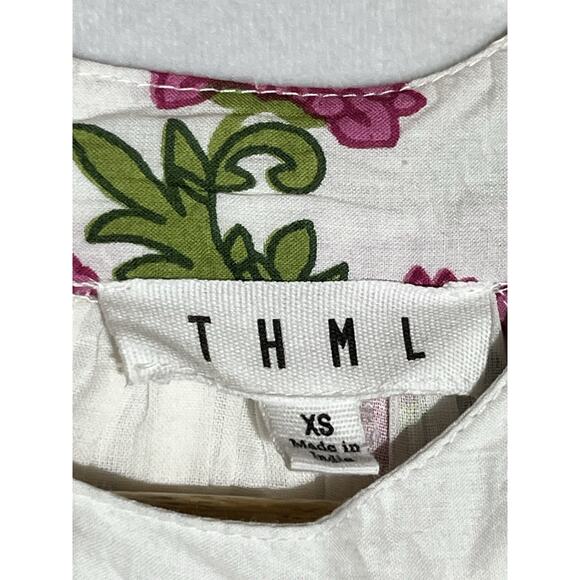 THML Midi Halter Sundress XS White Pink Floral A Line Tiered Voile Cotton Dress - Picture 11 of 14